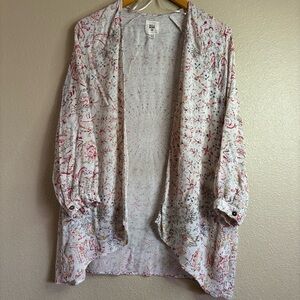 Billabong Saltwater Shore Cardigan size M/L Open Front Printed flyaway kimono